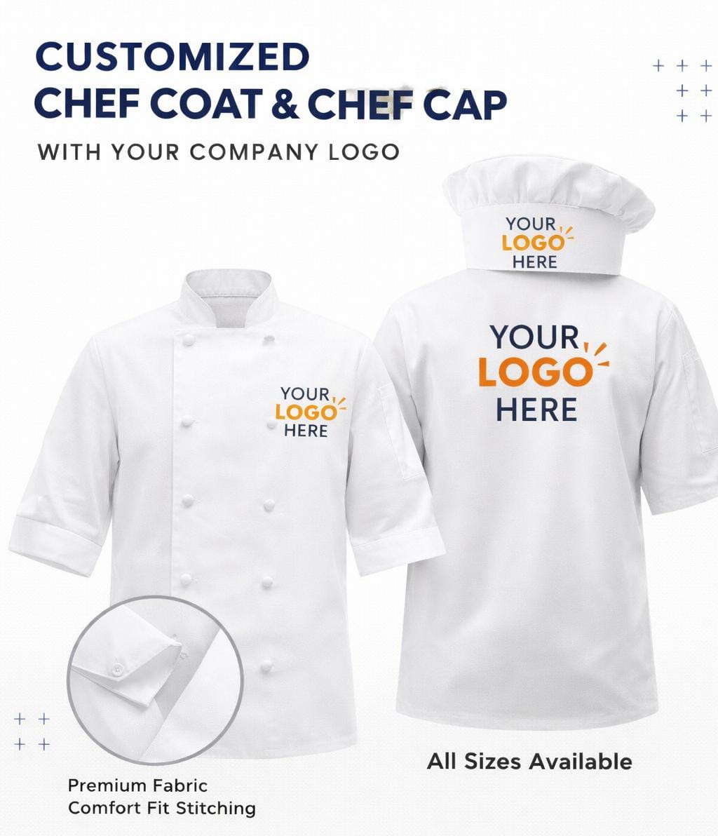 CUSTOM CHEFCOAT & CHEFCAP | CUSTOMIZE WITH YOUR COMPANY LOGO | PACK OF 10 PIECES