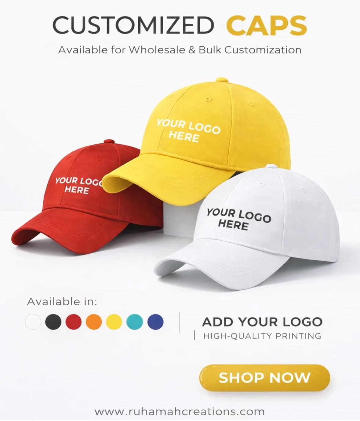 CUSTOMIZED CAPS | CUSTOMIZE WITH YOUR COMPANY LOGO | PACK OF 10 PIECES
